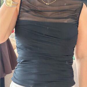 Abercrombie & Fitch Black Ruched Sheer Yoke Camisole